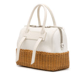 Wicker Trimmed Leather Top Handle Bag